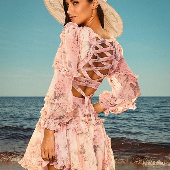 Floral Open Back Ruffled Dress - Picture 2 of 5